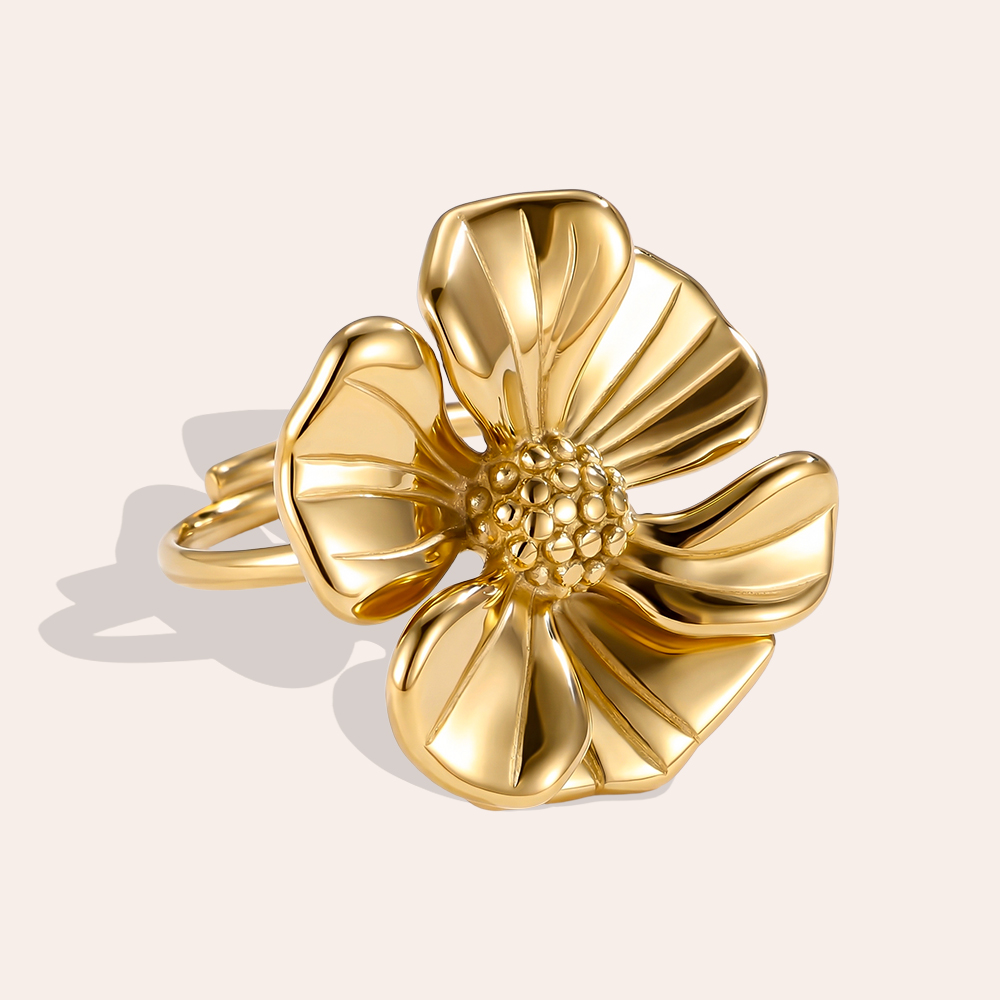 Verstellbarer schöne Blumen Edelstahl Ring        