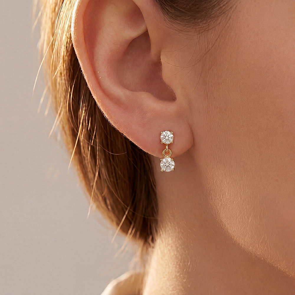 Edelstahl Ohrringe 10mm zwei kleine Zirkonia