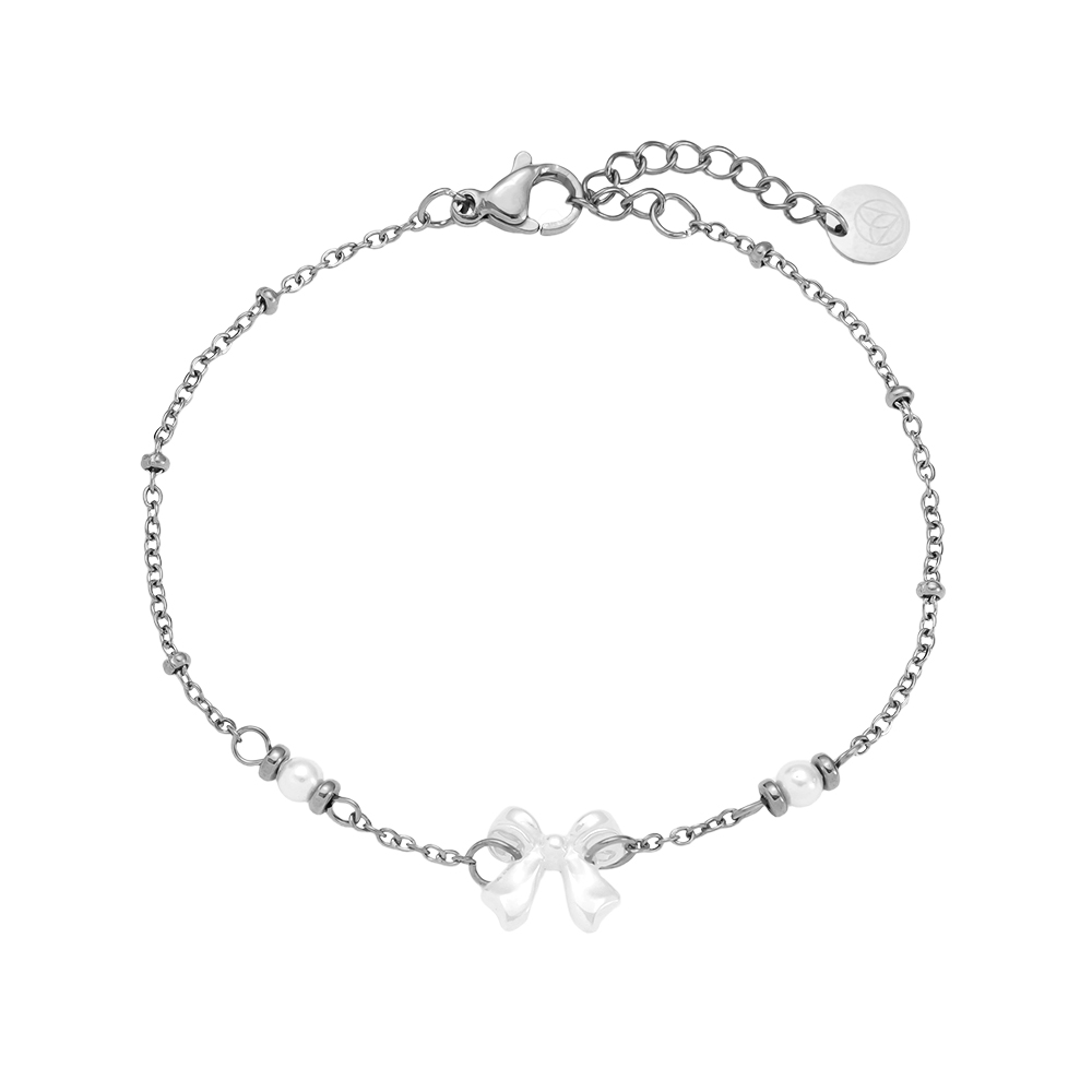 17cm Pearl Dots And Butterfly Edelstahl Armband   