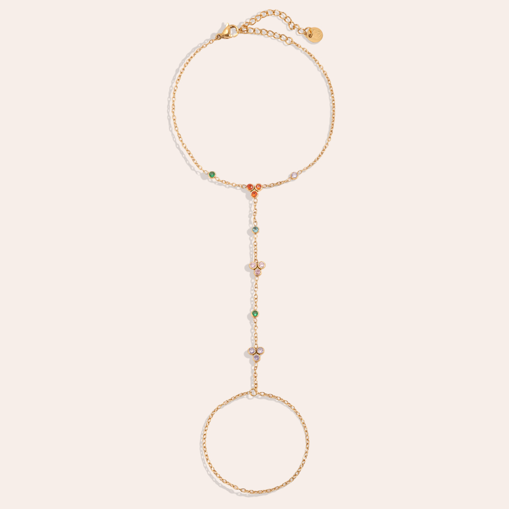 16.5cm Viele kleine bunte runde Zirkonia Handkette Edelstahl Armband    