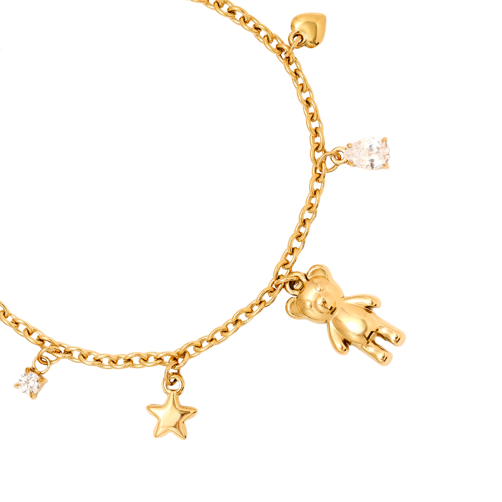 17.5cm Sweet Bear And Charms Edelstahl Armkette   