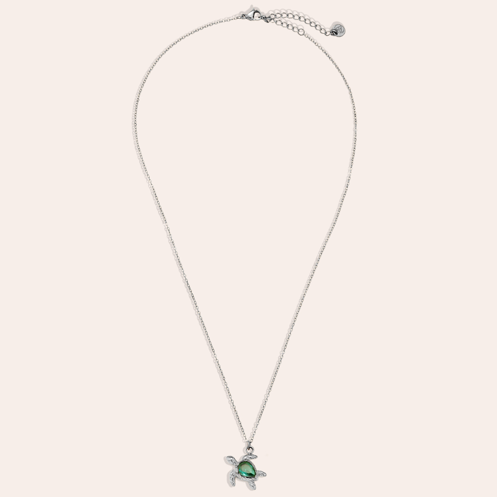 43cm Turtle And Green Diamond Edelstahl Halskette   