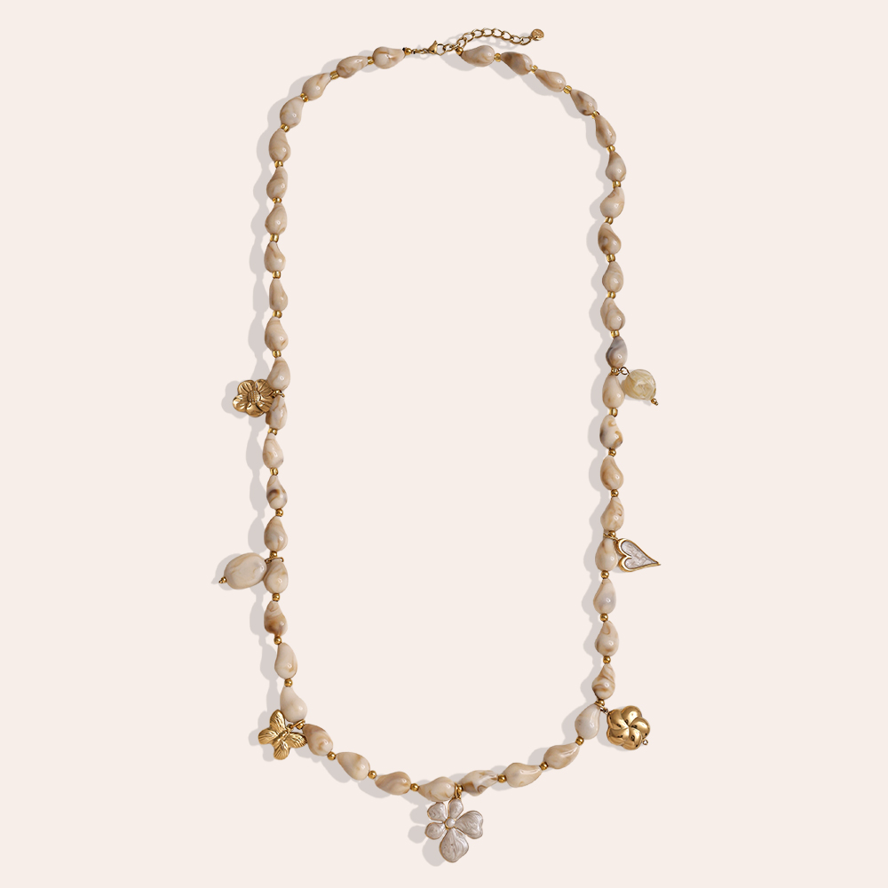 89cm Kette mit Harztropfen und goldenen Schmetterling, Blume, Herz Edelstahl Halskette     