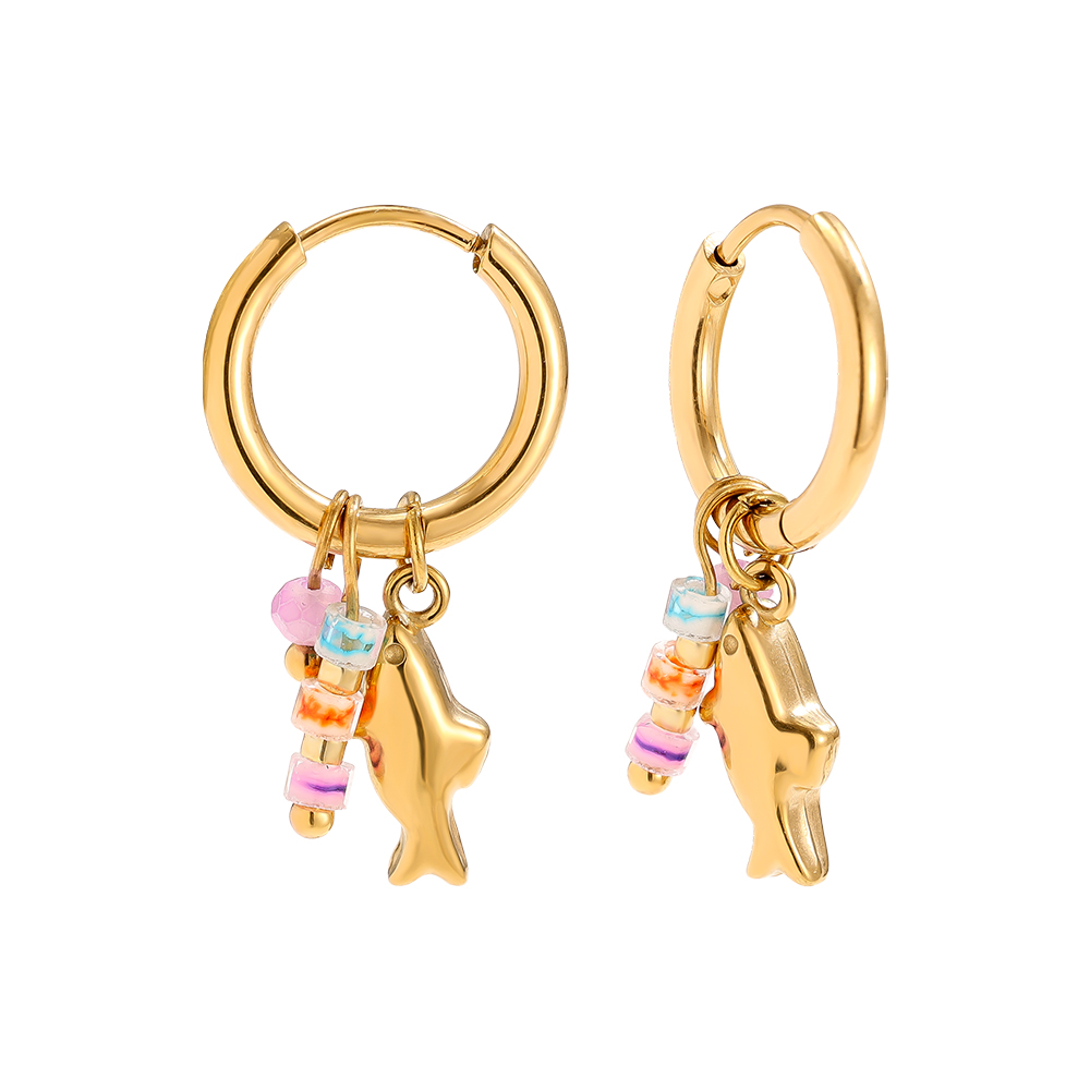 2.6cm Delfin und kleine Perle Edelstahl Ohrringe   