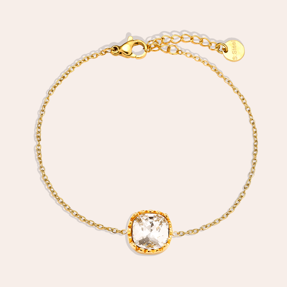 16cm quadratisch rundes Glas Edelstahl Armband       