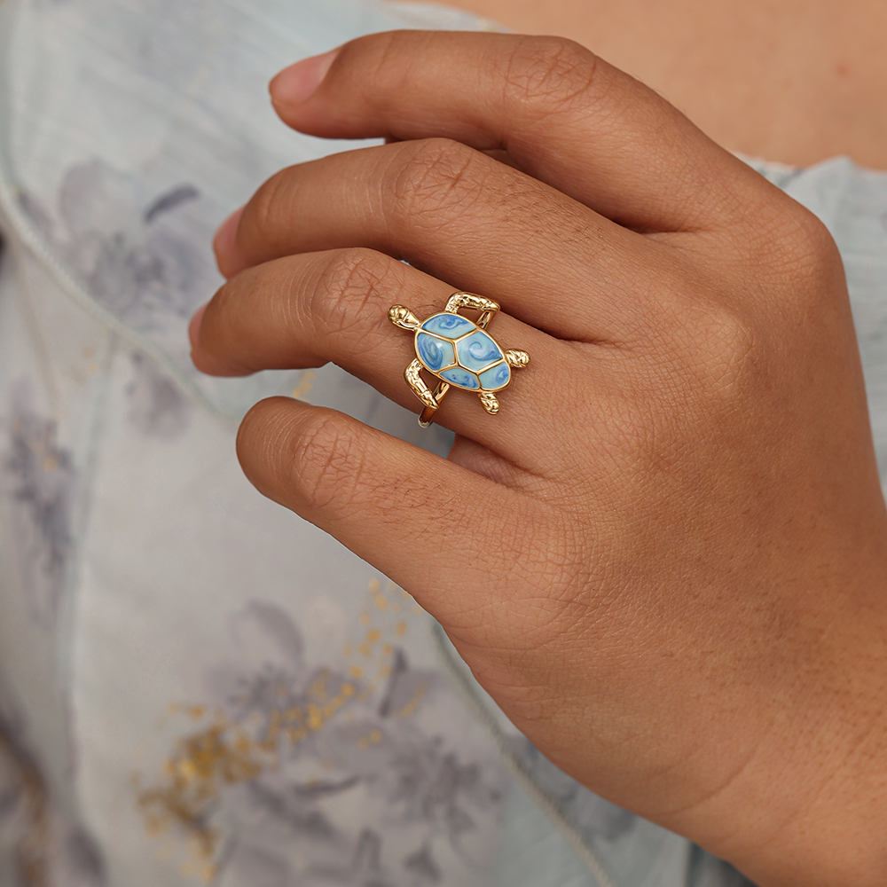 Edelstahl Ring blau Meeresschildkröte