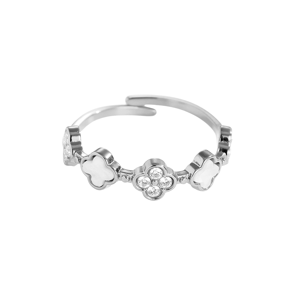 Diamond Lucky Flower And Shell Flower Edelstahl Ring         