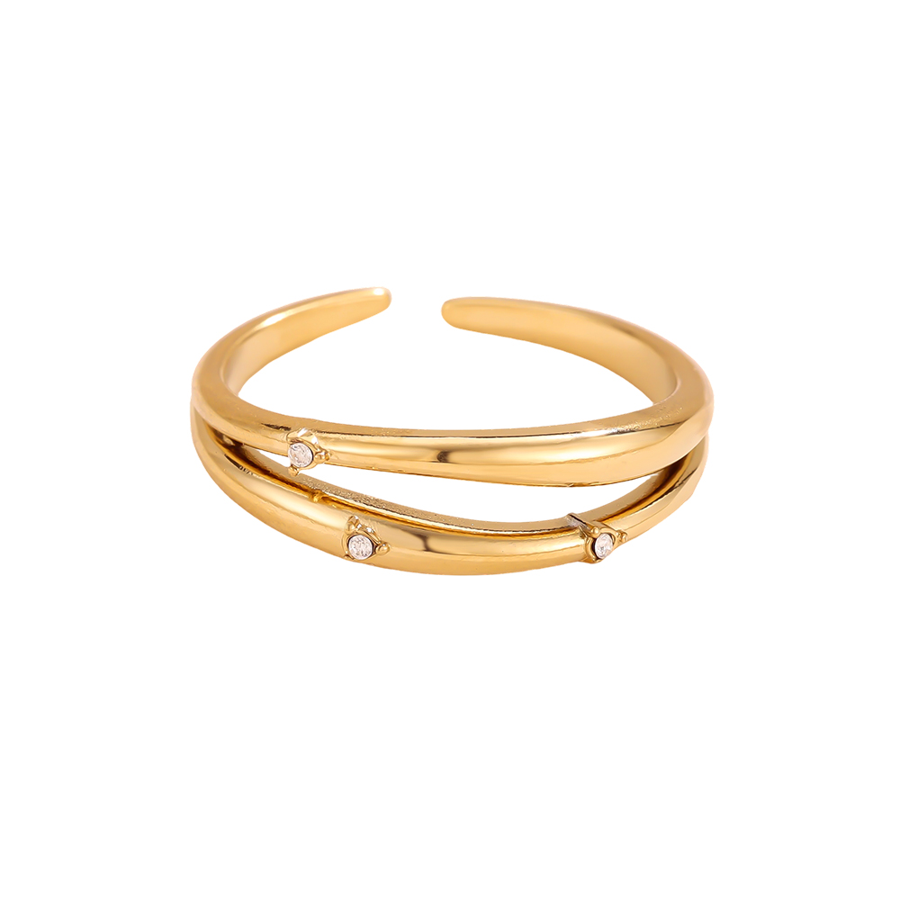 Verstellbarer Doppel Zirkonia Edelstahl Ring         