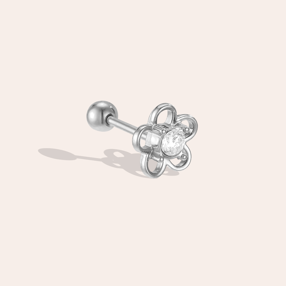 Edelstahl Piercing 6mm Mini Zirkonia Blume 