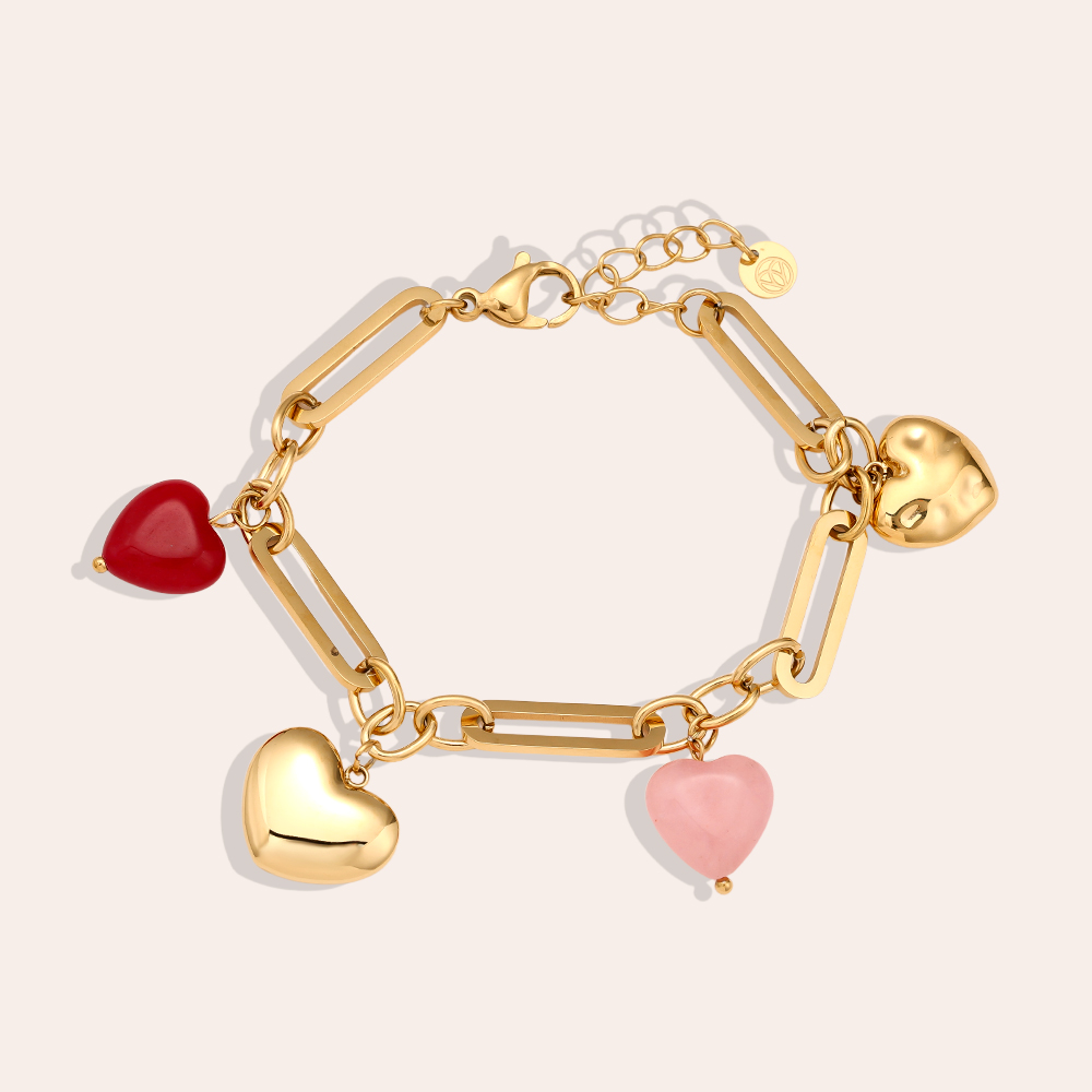 17cm Colorful Hearts Edelstahl Armband