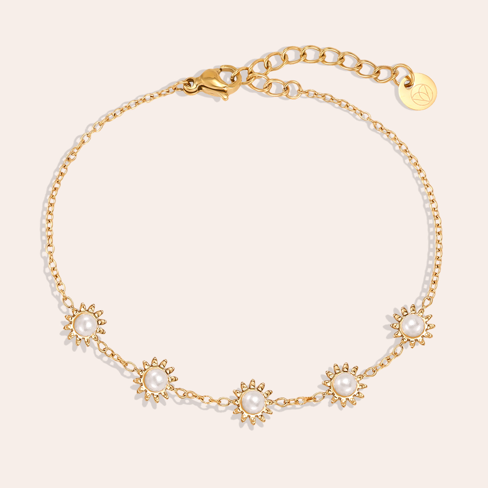 Edelstahl Armband 17cm fünf Sonnenblumen mit Kunstperlen  
