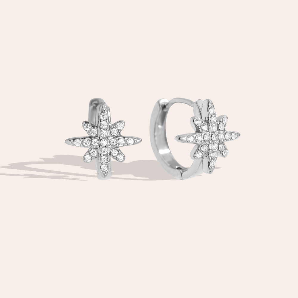 1.4cm Diamond Star Hoop Edelstahl Ohrringe      