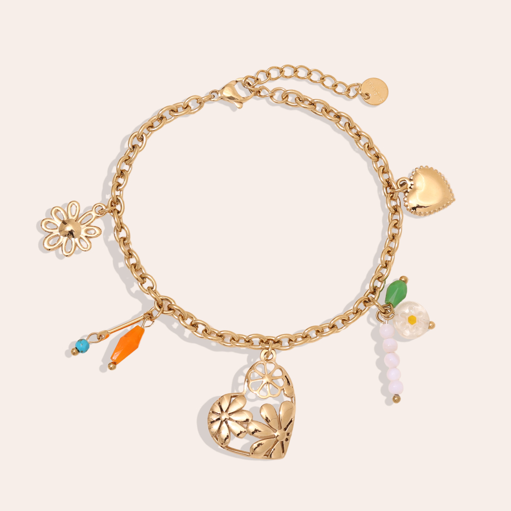 16cm Herz und kleiner Anhänger Edelstahl Armkette      