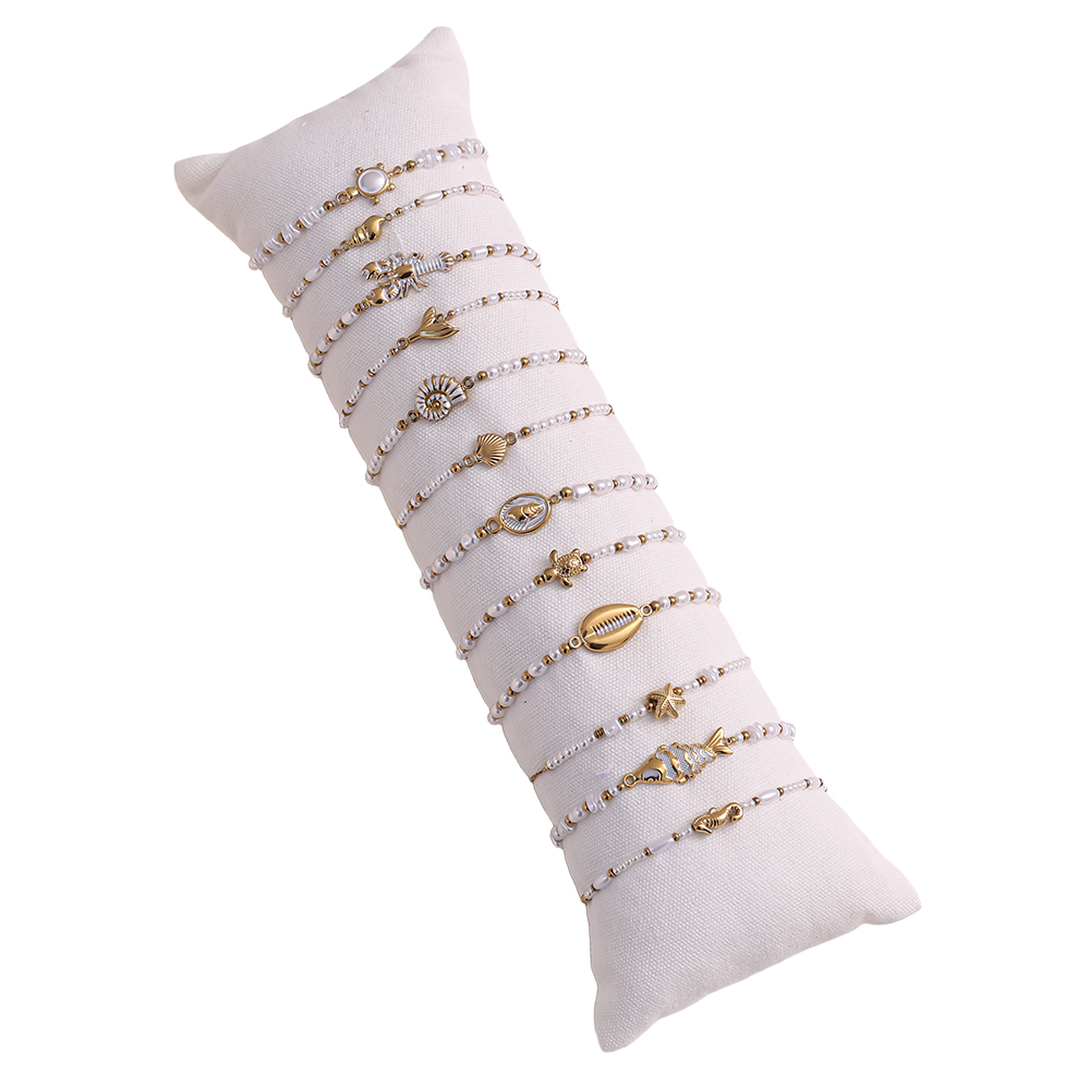 12er 17cm Muschel Perlen Edelstahl Armband Set