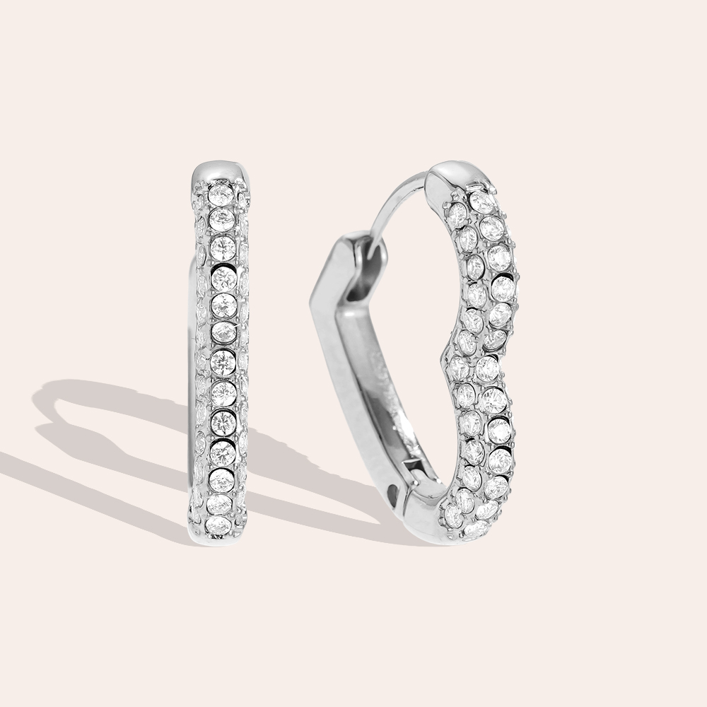 18mm Diamond Heart Hoop Edelstahl Ohrringe   