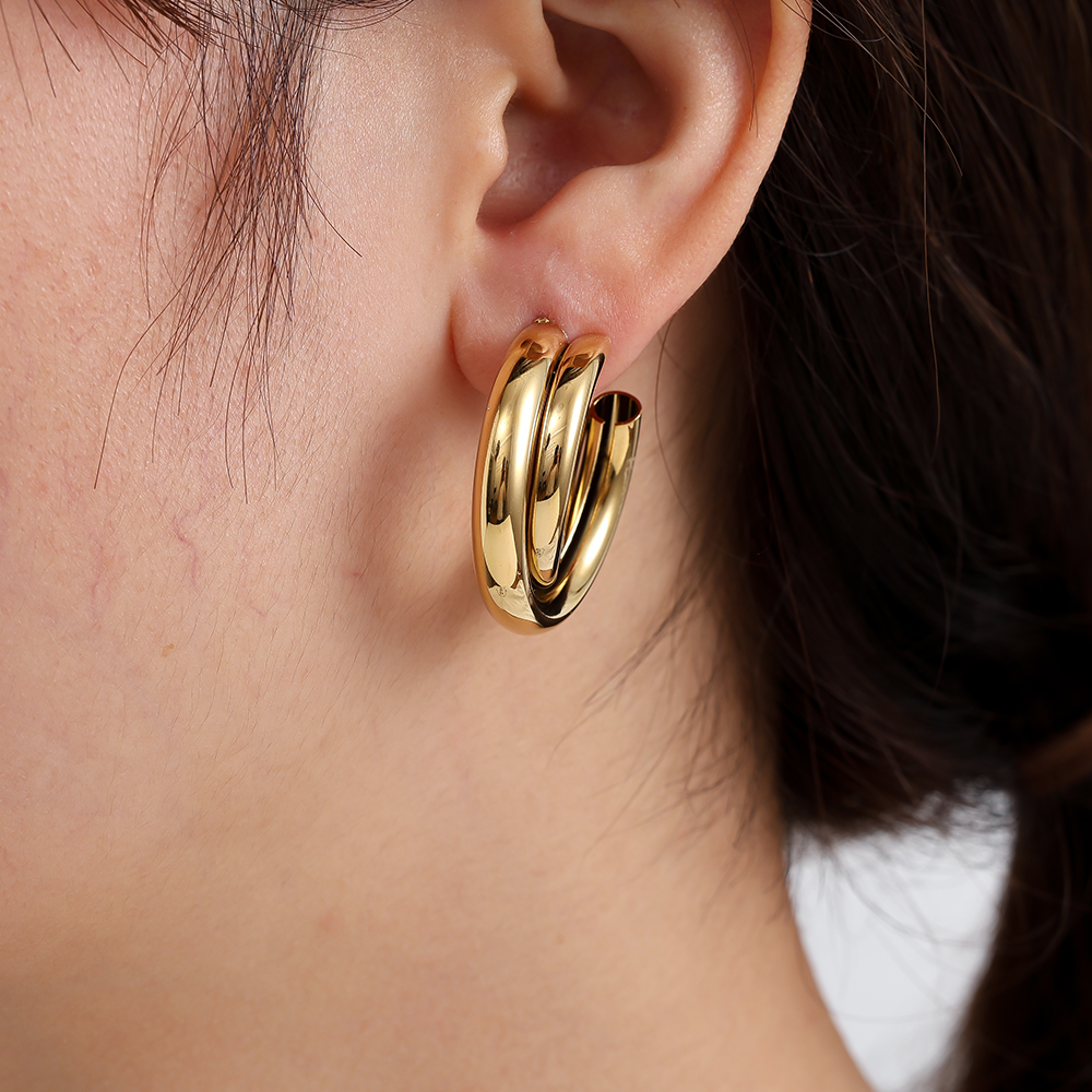 28mm Two Hoop Edelstahl Ohrringe    