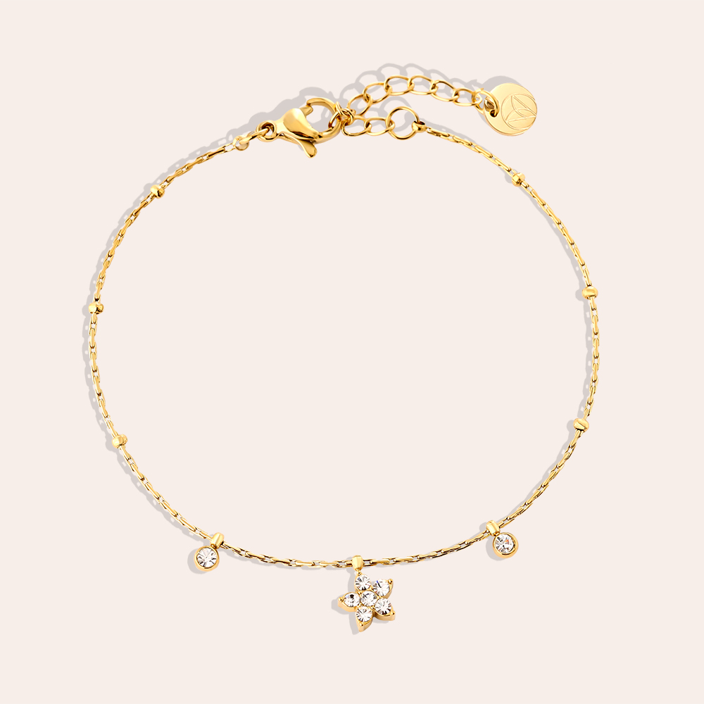 17cm Flower And Diamond Dots Edelstahl Armband    