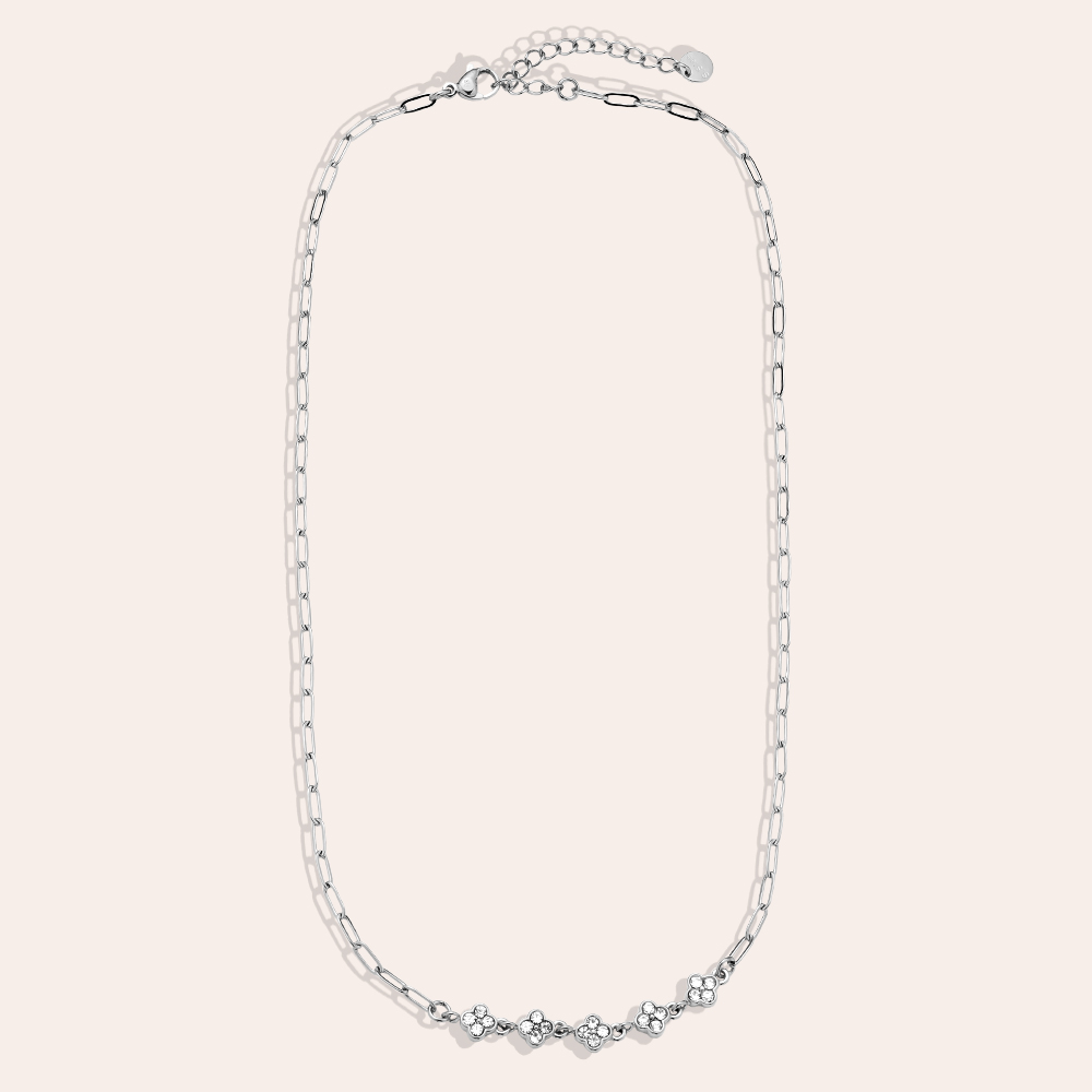 41cm Three Diamond Flowers Edelstahl Halskette     