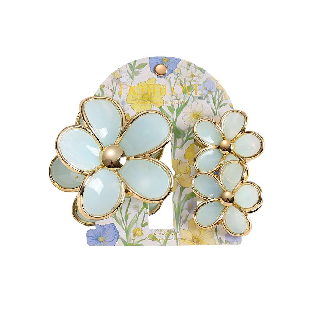 8+4cm 3 Stk.Blaue Blumen Haarklammer Set Copy