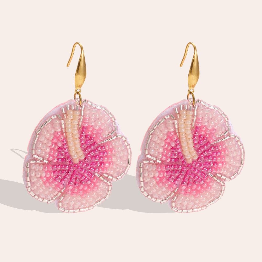 65mm Pinke Beads Blumen Edelstahl Ohrringe