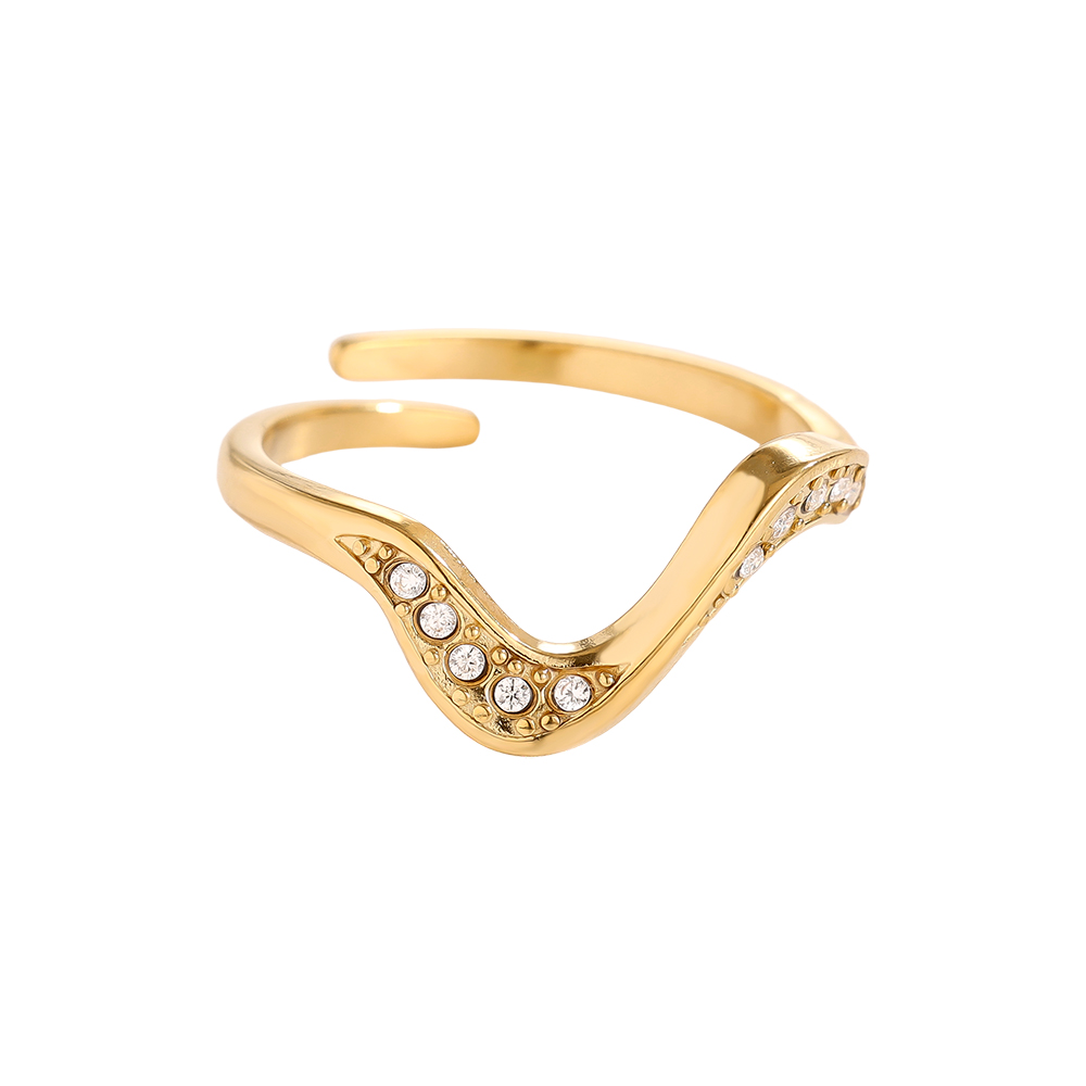 Verstellbarer Feiner Wellen Zirkonia Edelstahl Ring 