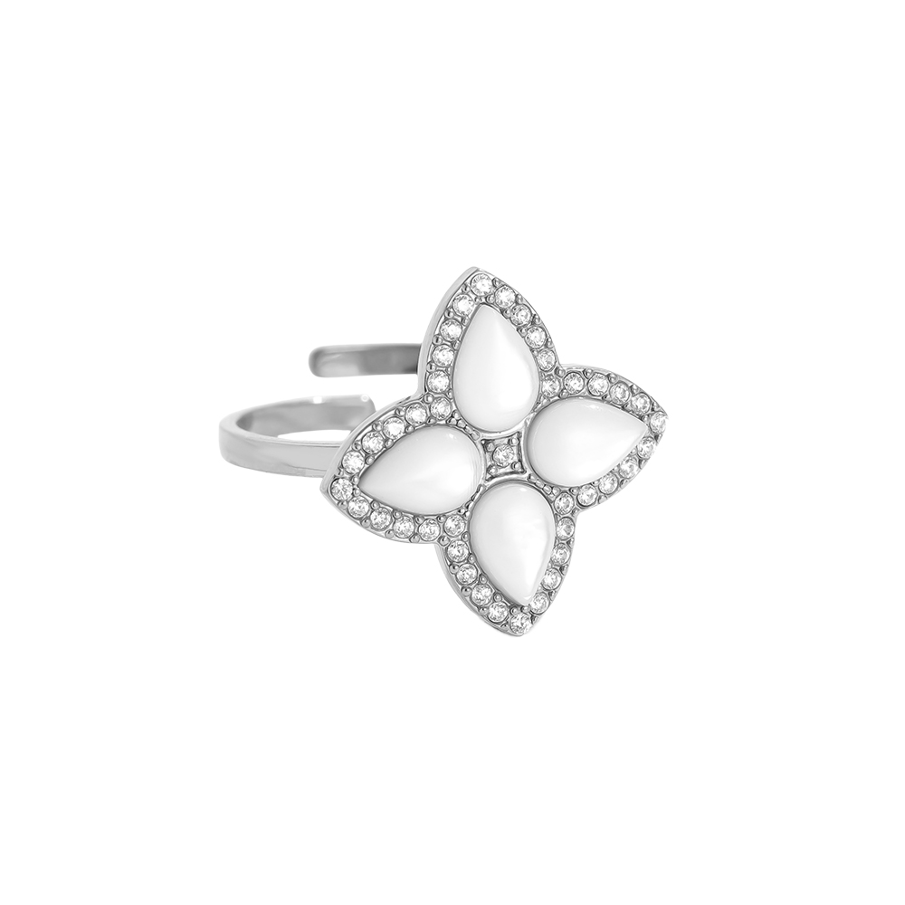 Diamond Luckly Flower Edelstahl Ring       