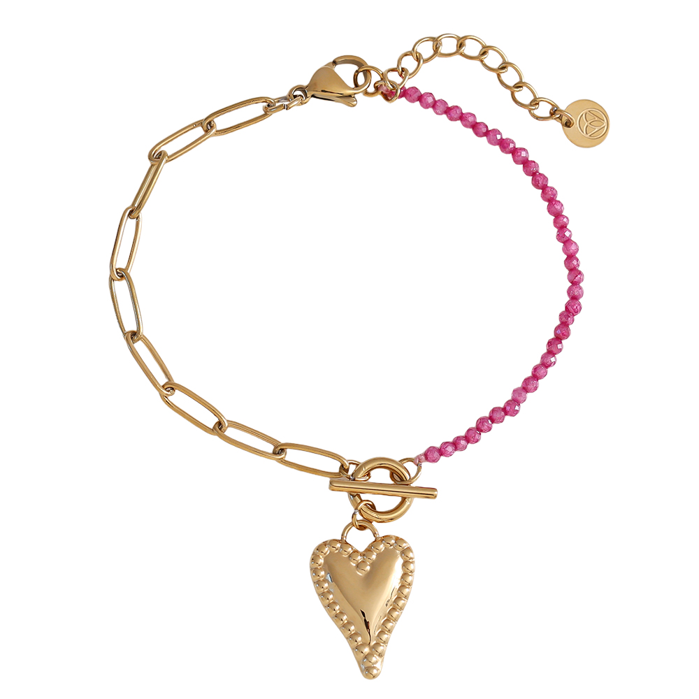 16cm Farbige Beads Herz Edelstahl Armband