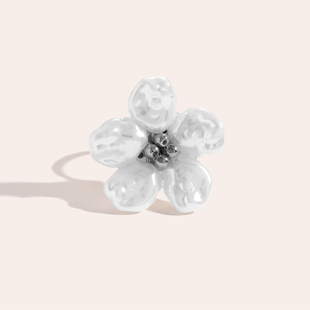 adjustable Pearl Flower Edelstahl Ring