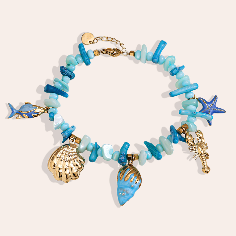 17cm blaues Meer Edelstahl Armband   