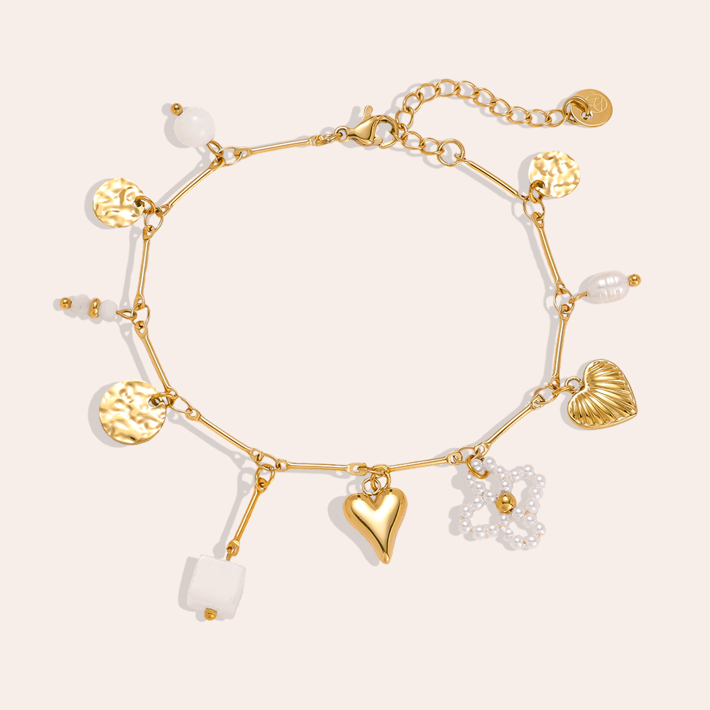 17cm Herz und Blume Edelstahl Armband  