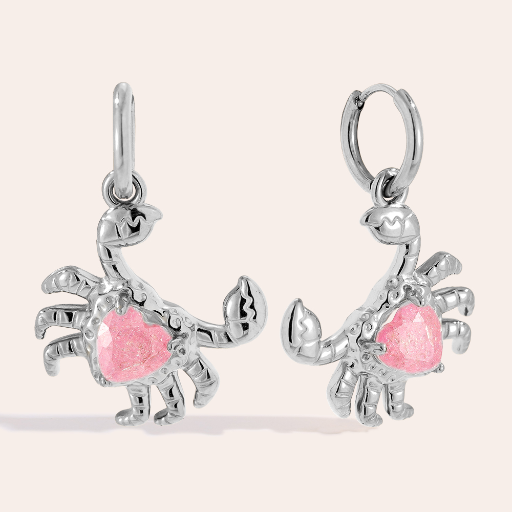 3.3cm Crab And Diamond Edelstahl Ohrringe         