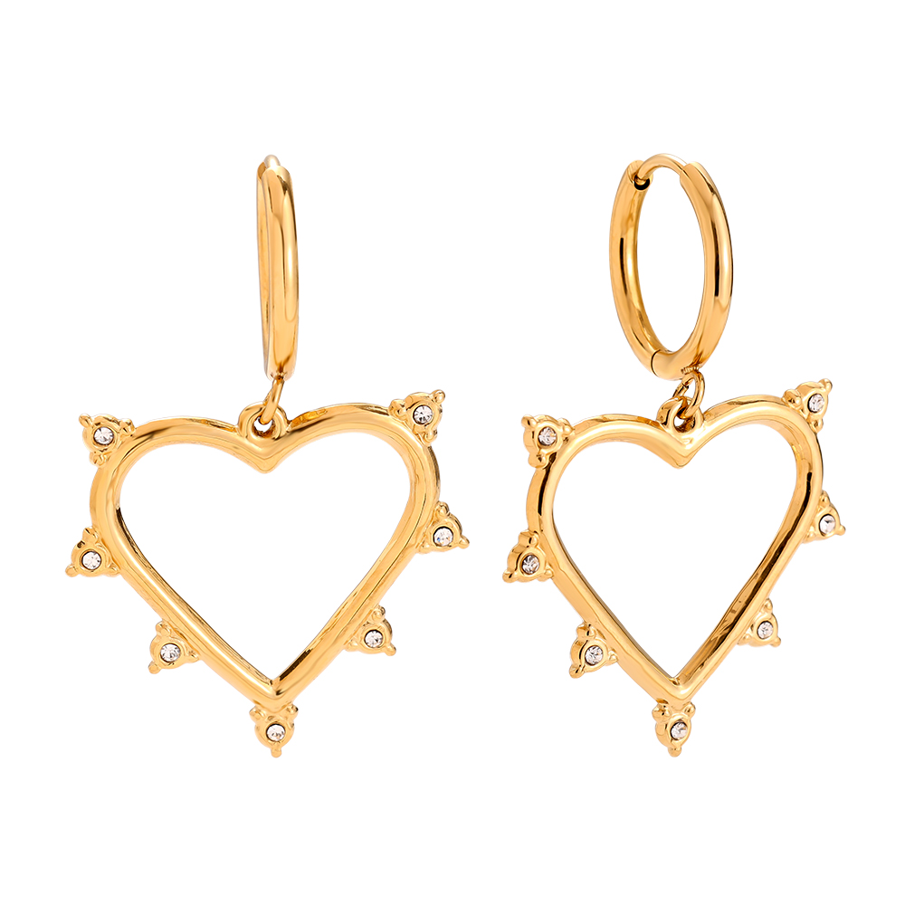 Edelstahl Ohrringe 40mm Mini Diamond Around Heart