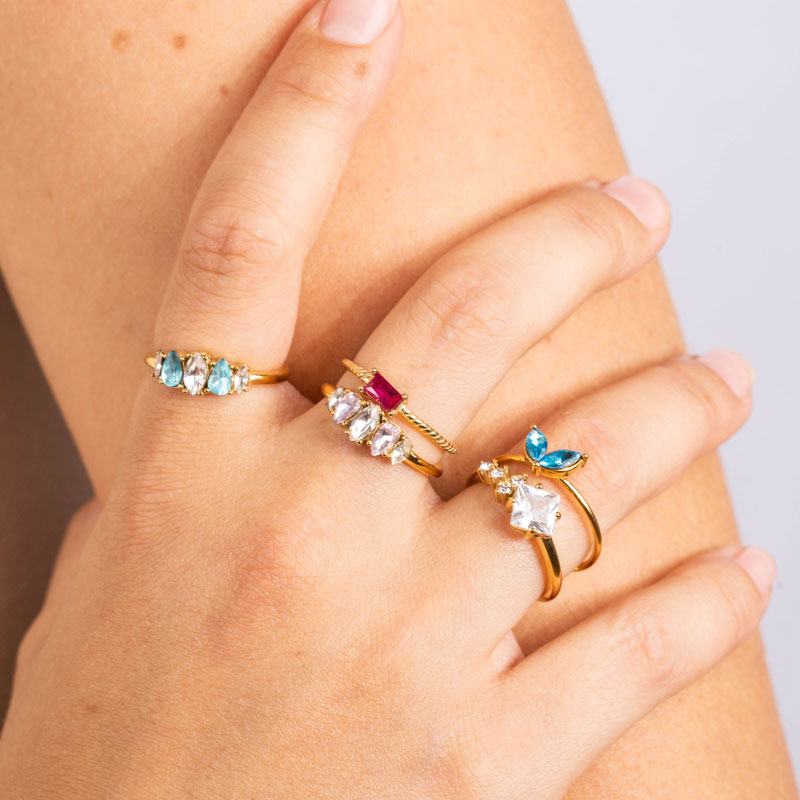 5 Oval Diamonds Edelstahl Ring