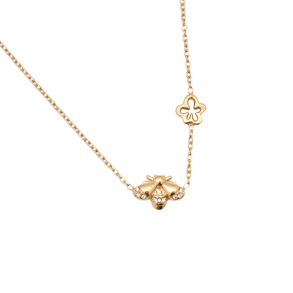 40cm Strassstein Bienen Edelstahl Halskette