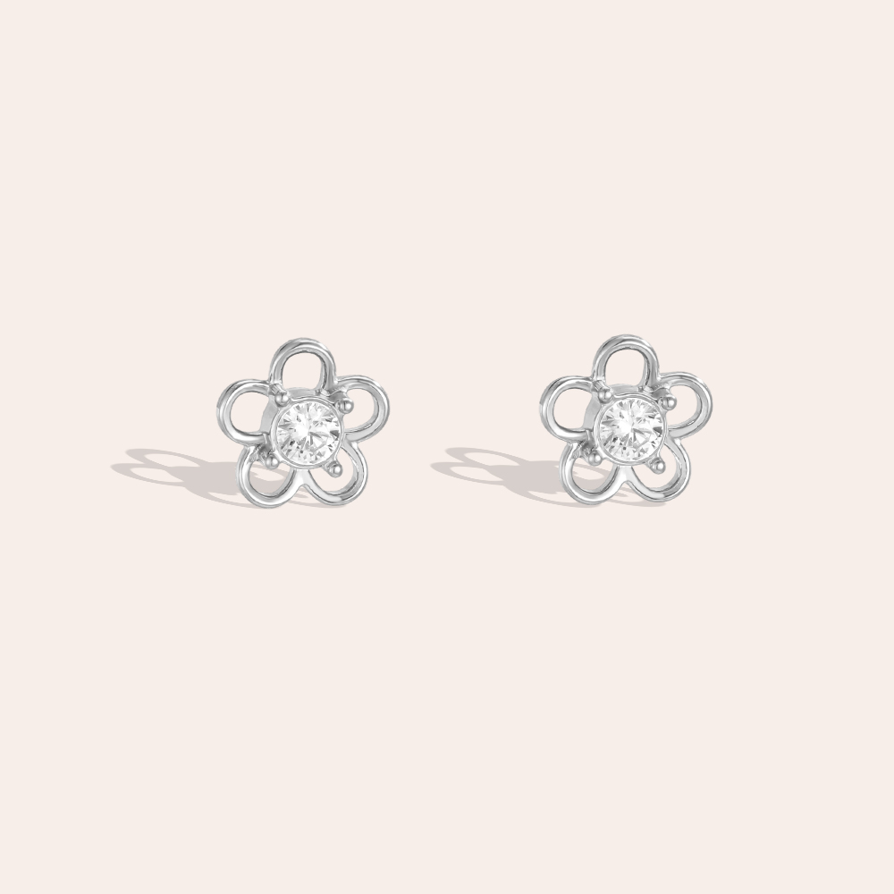 7mm einfache kleine Zirkonia Blume Edelstahl Ohrringe   