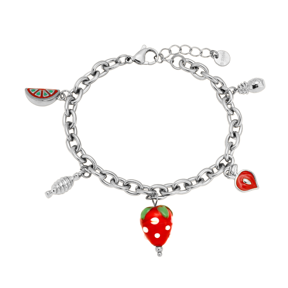 18cm Strawberry Heart Edelstahl Armband
