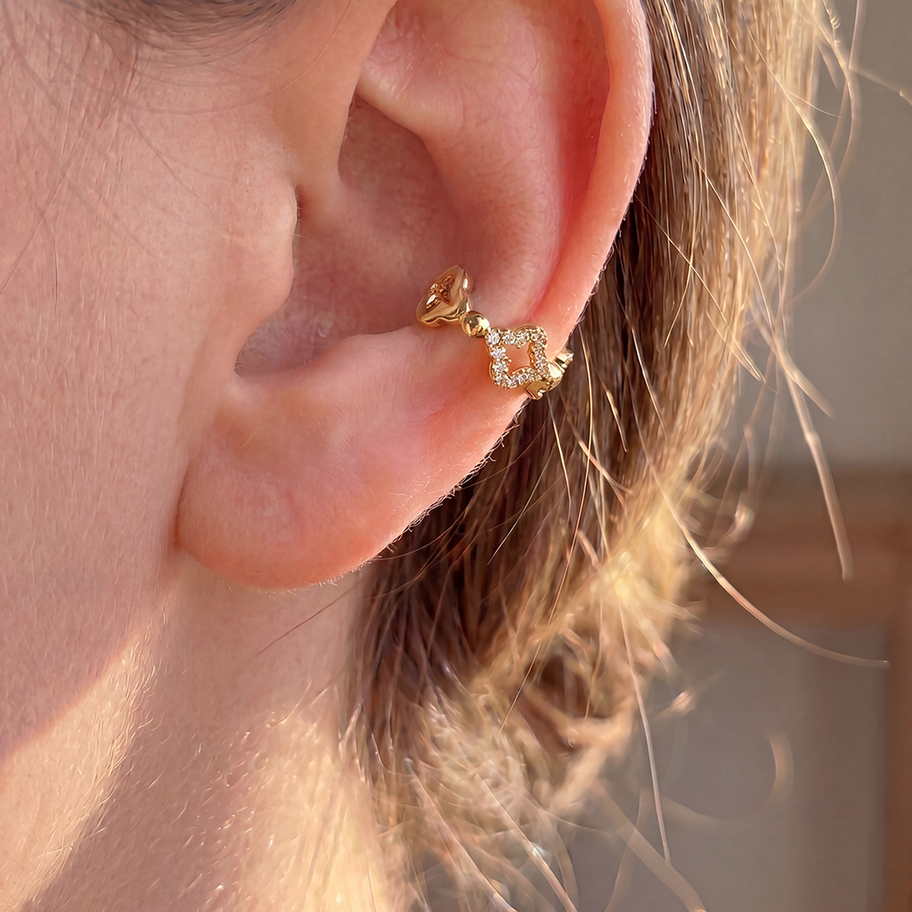 15mm Kleeblatt Zirkonia Vergoldete Ear-cuffs