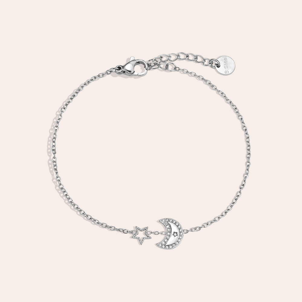 17cm Diamond Moon And Star Edelstahl Armkette 