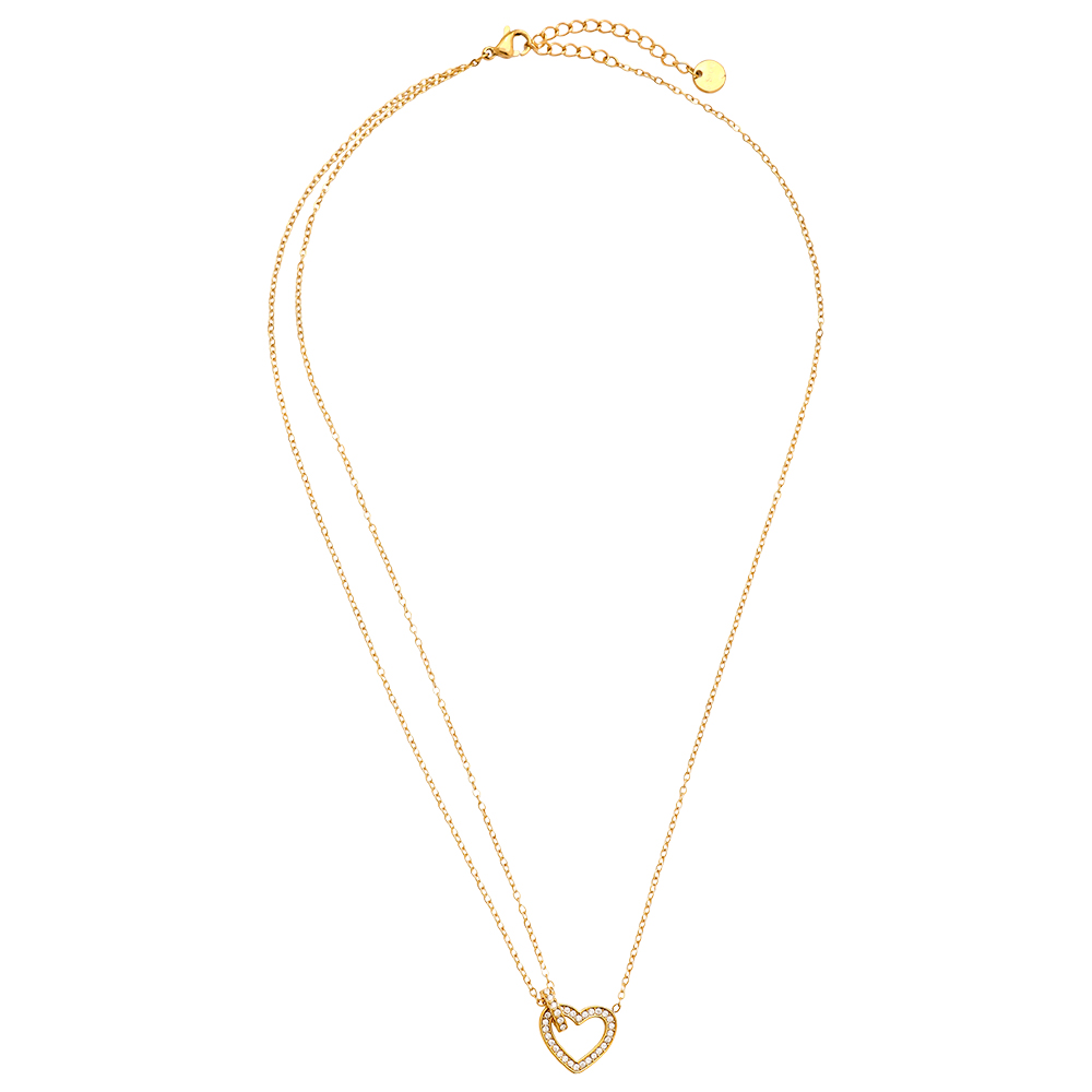 40cm Zirkonia Herz Edelstahl Halskette    