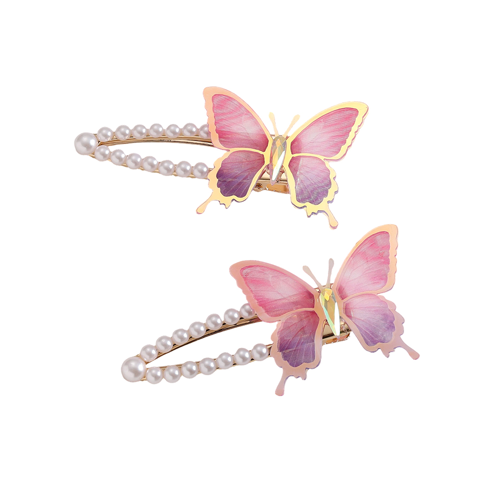 8cm 2 Stk. rosa Doppel Schmetterling Haarklammer Set 