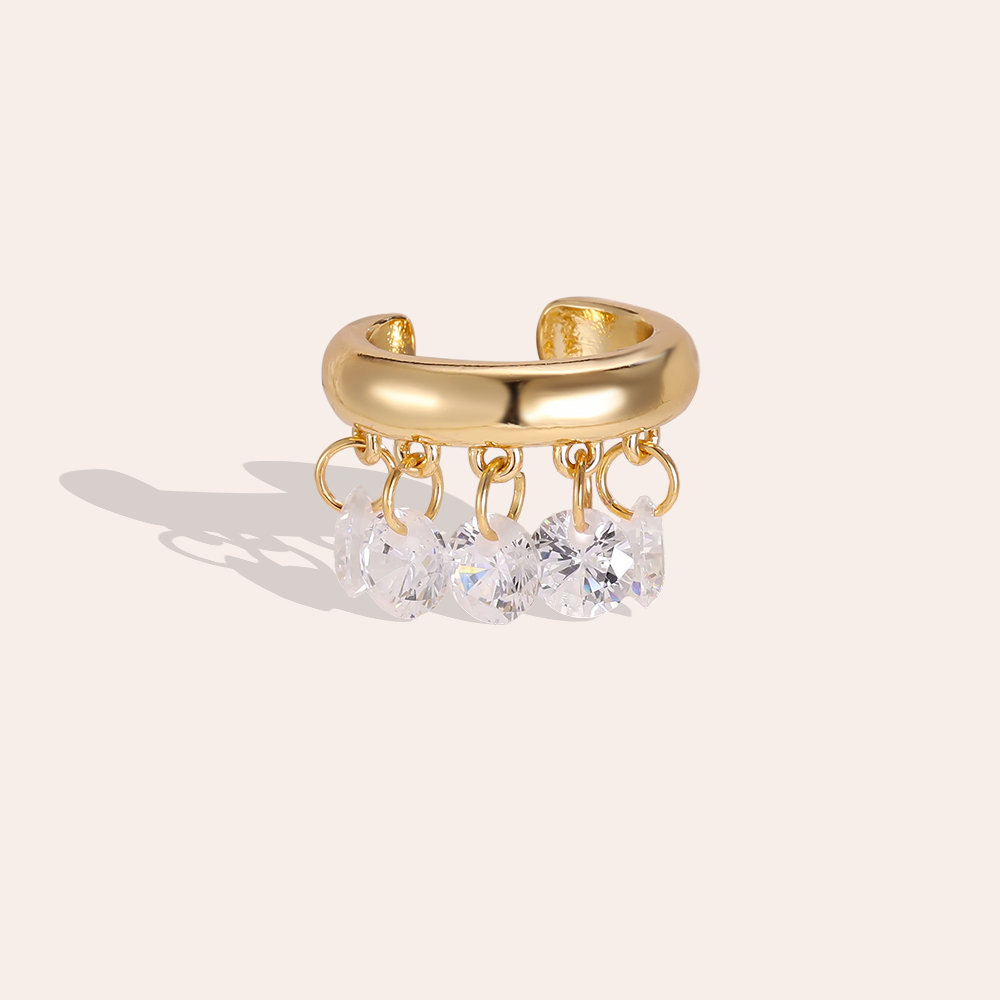 Vergoldete Ear-cuffs 14mm Runder Kristallanhänger Zirkonia 
