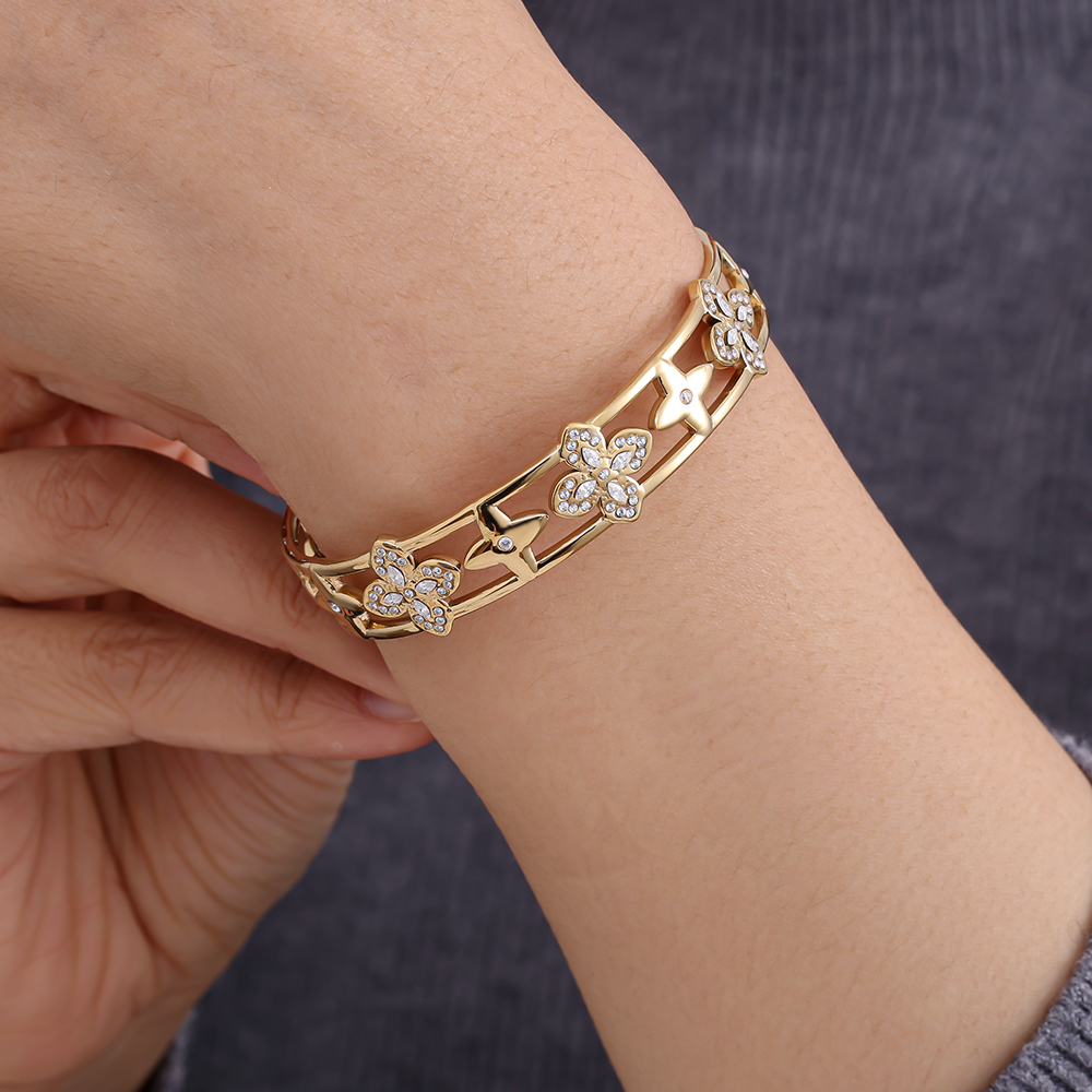 Adjustable Nice Diamond Lucky Flower Edelstahl Armreif       