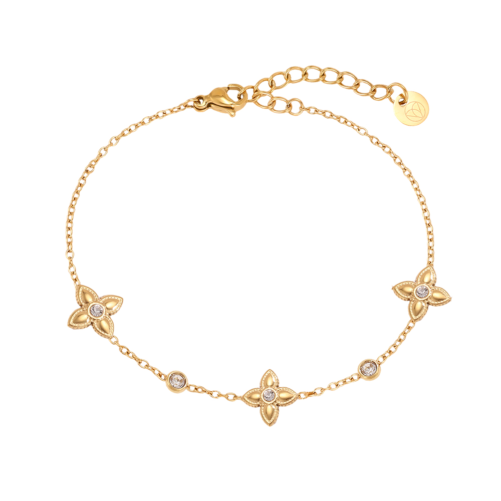 Edelstahl Armband 16.5cm Kleeblatt mit Zirkonia  
