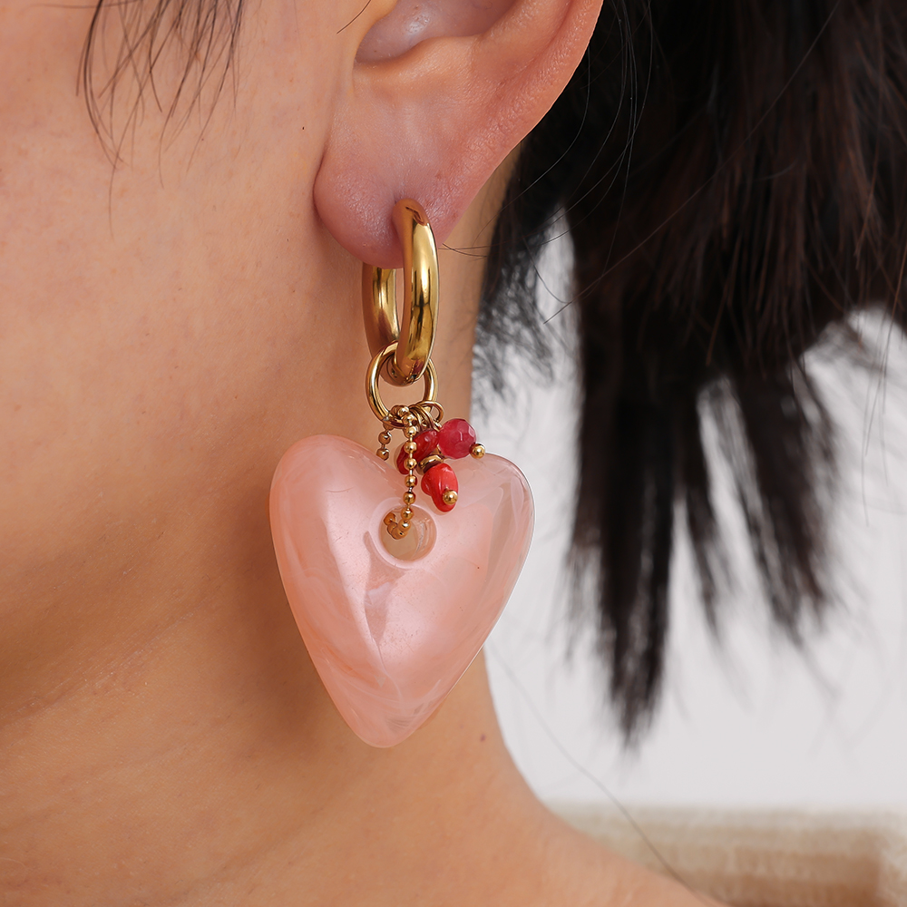 60*30mm Acryl Herz Süßwasserperlen Edelstahl Ohrringe