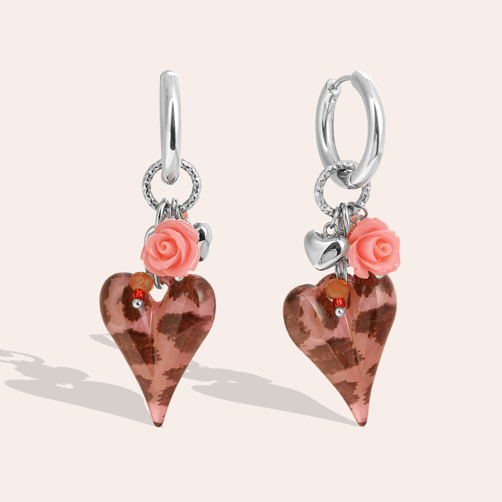 5.5*2cm Acrylic Pink Leopard Print Heart Edelstahl Ohrringe   