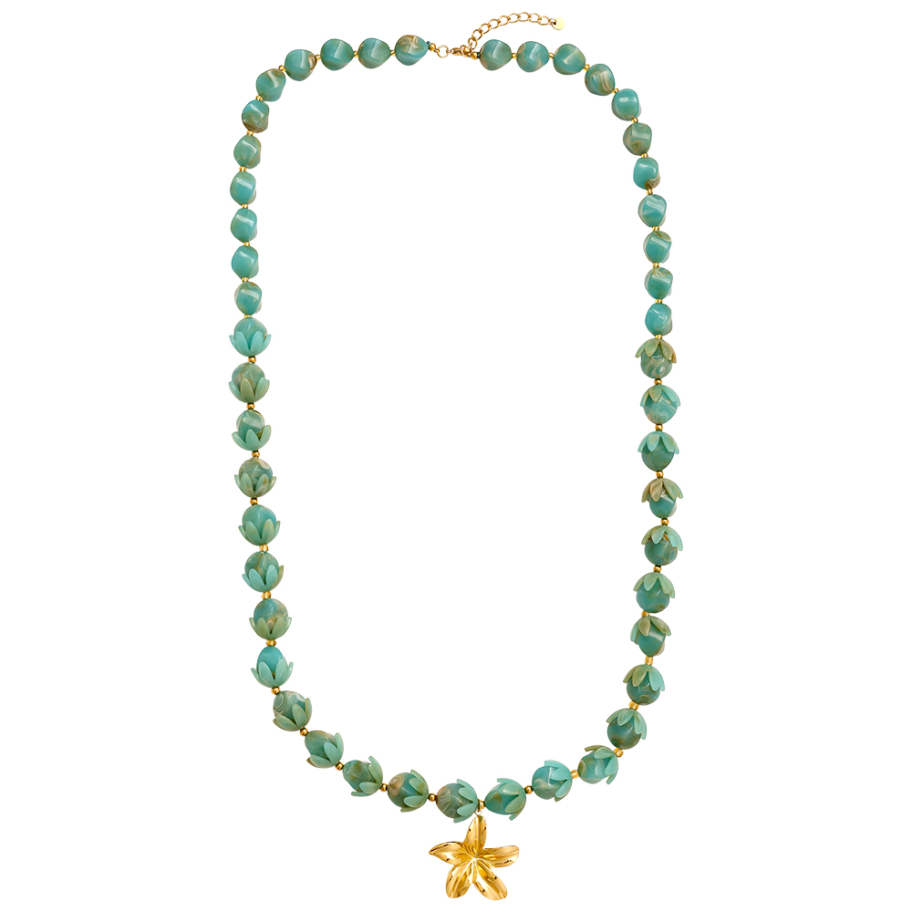 91cm Resin Flower Chain Edelstahl Halsketten   