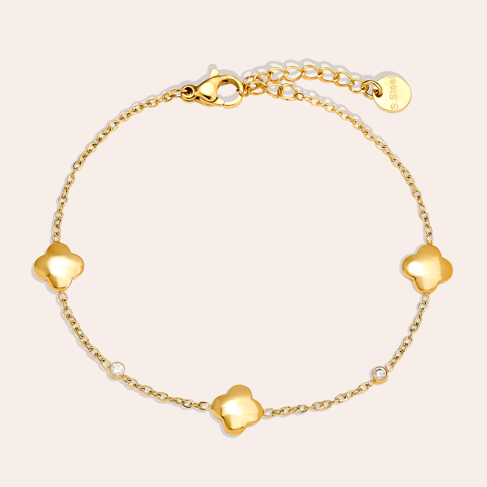 16cm Classic Luckly Flower And Diamond Dots Edelstahl Armkette   