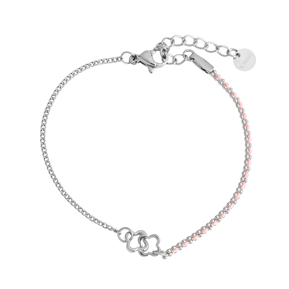 16cm zwei Schlichte Blumen Edelstahl Armkette       