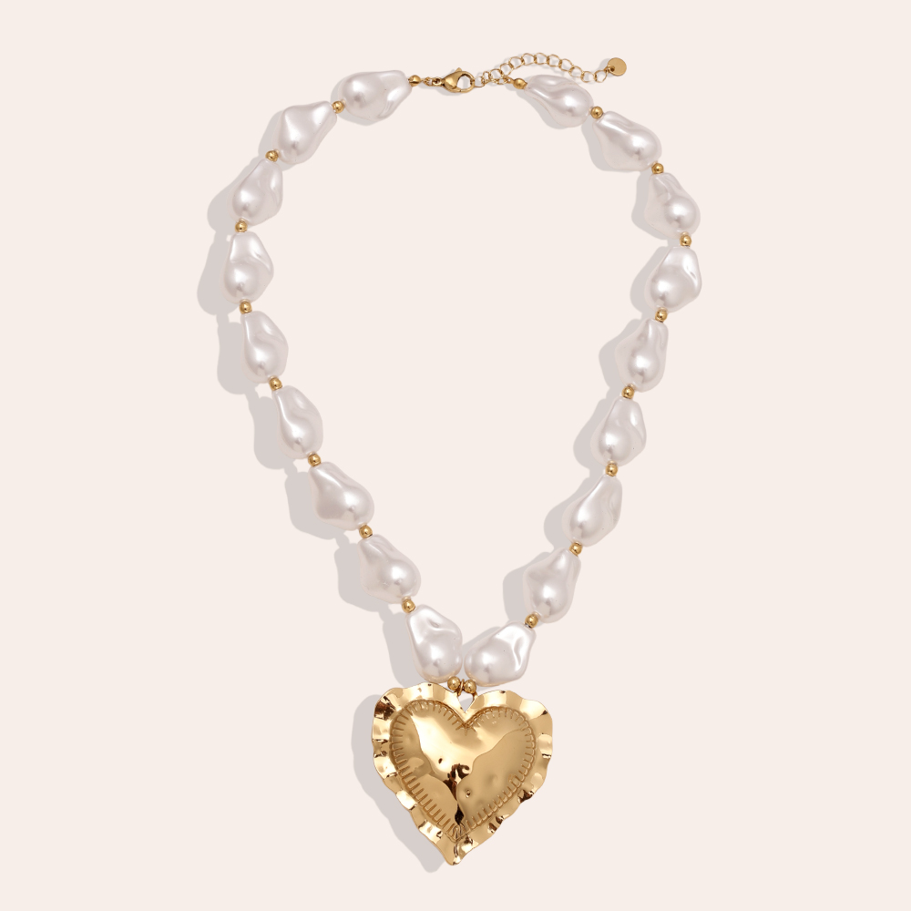 40cm Great Heart In Pearl Chain Edelstahl Halskette      