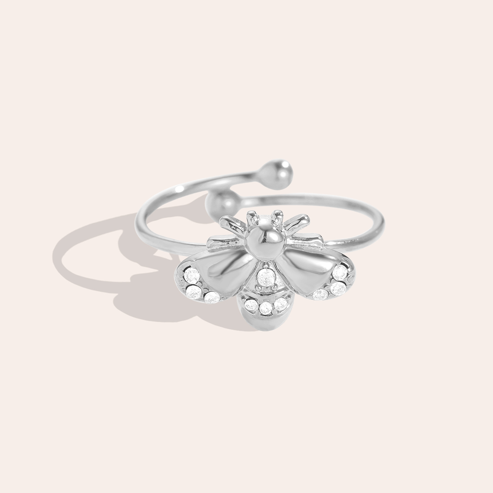 Verstellbarer Strassstein Bienen Edelstahl Ring